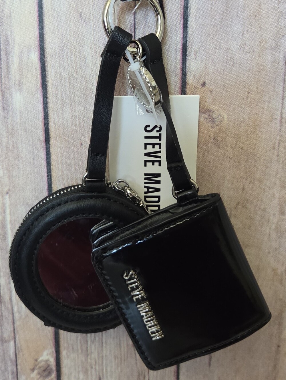 Steve Madden Black Keychain Coin Purses With Compact Mirror 3pc NWT - Picture 14 of 14